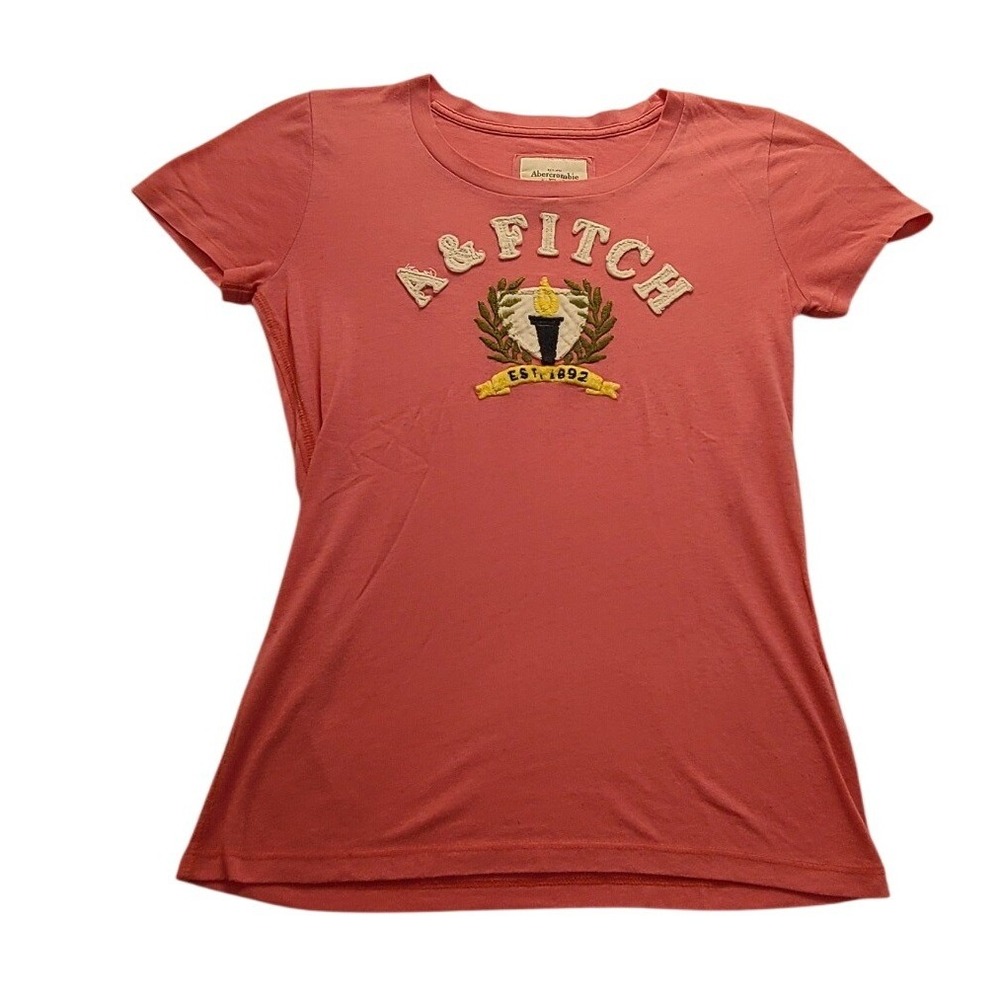 Abercrombie & Fitch Women's Pink Graphic T-Shirt Applique Logo Size Large Casual
